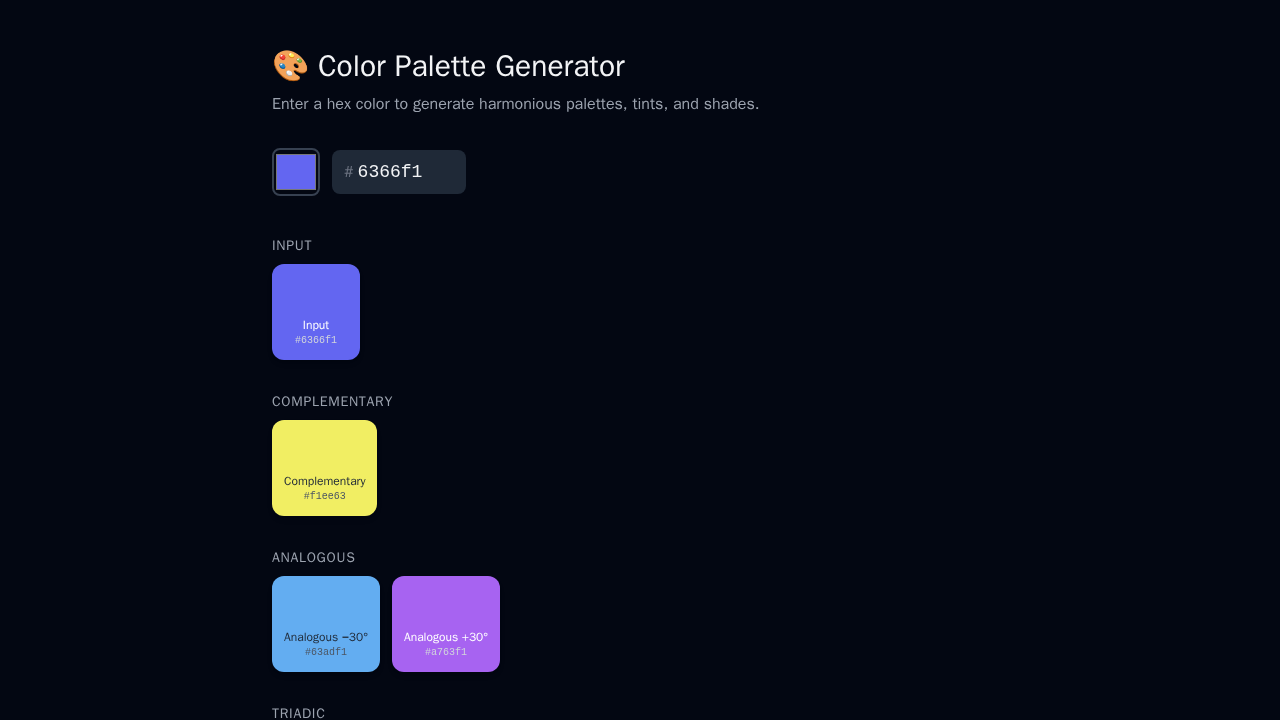 Screenshot of palette