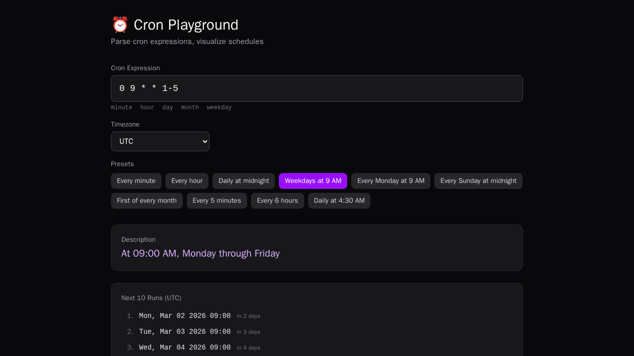 Screenshot of cron