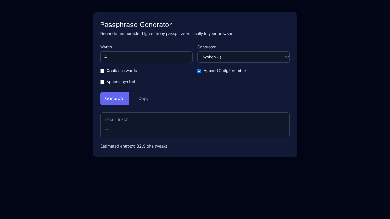 Screenshot of passphrase