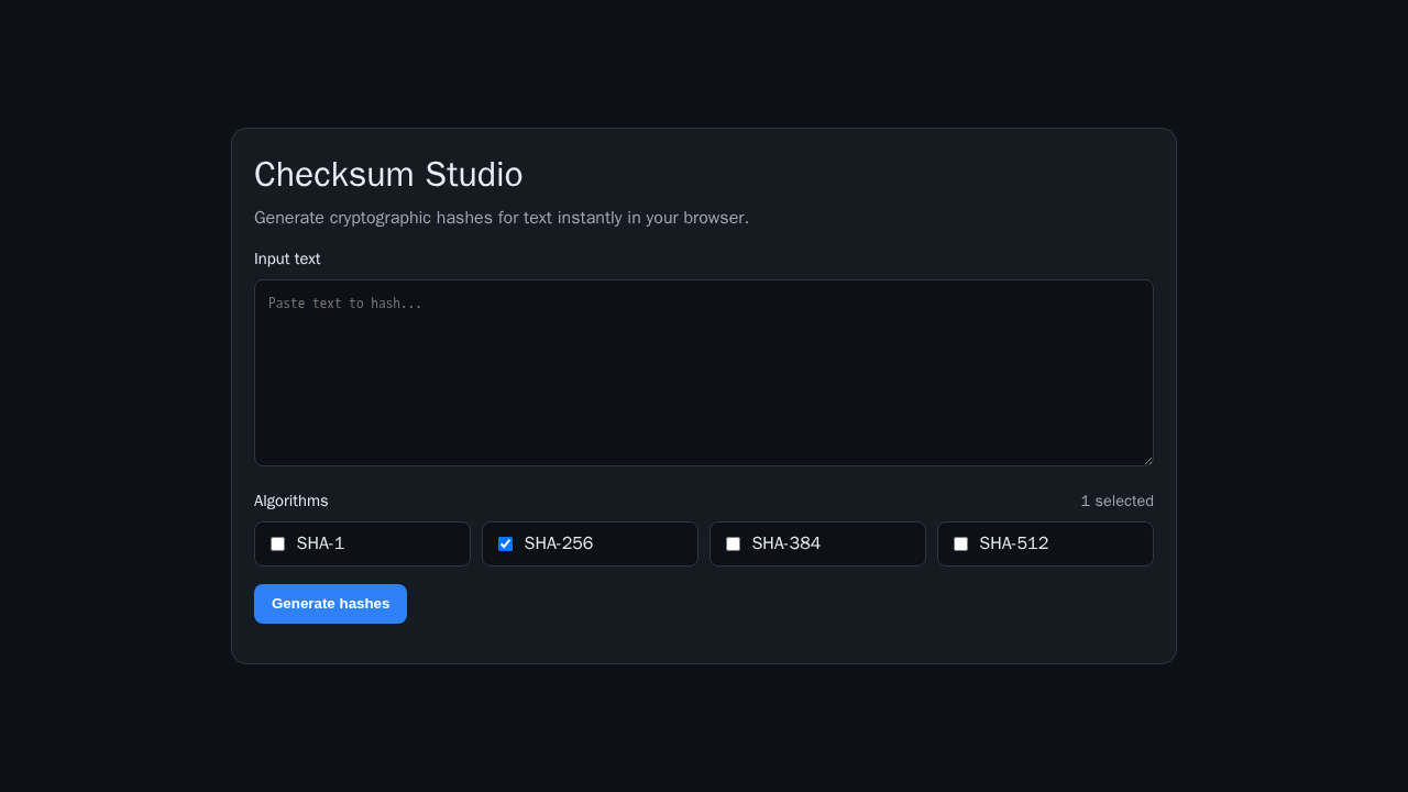 Screenshot of checksum