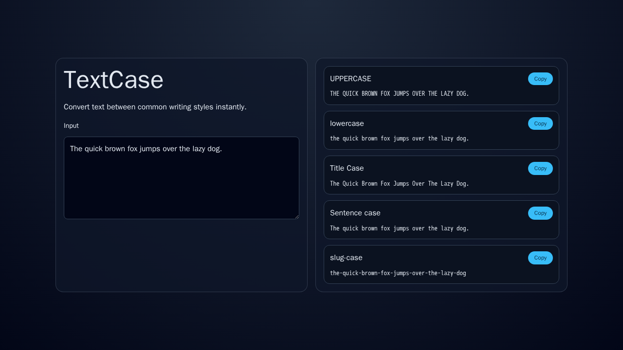 Screenshot of textcase