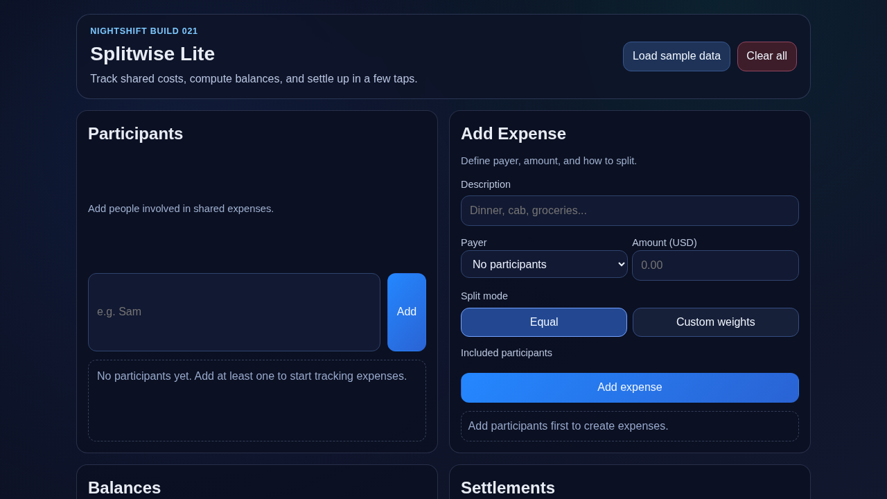 Screenshot of splitwise