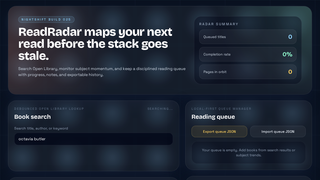 Screenshot of readradar