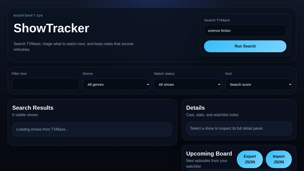 Screenshot of showtracker