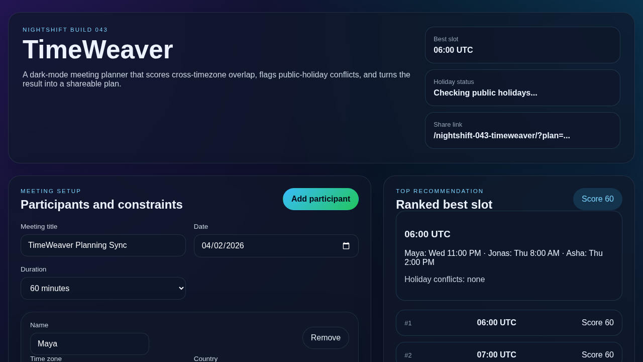 Screenshot of timeweaver