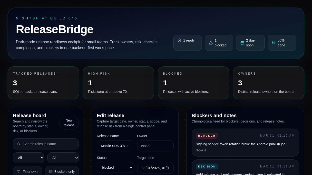 Screenshot of releasebridge